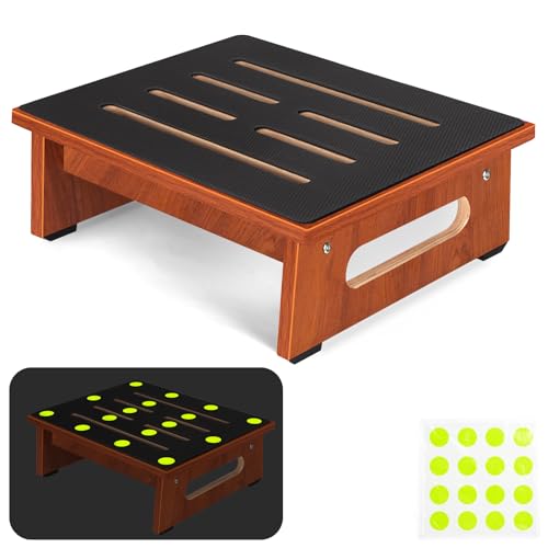 One Step Stool for Adults Seniors with Non-Slip Rubber Stepping Feet, Heavy Duty Wooden Step Stools for Bathroom, Bedroom, Kitchen & Bedside Support (Rustic Brown, 5.5 Inch-Noctilucent) - color: Rustic Brown, size: 5.5 Inch