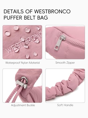 WESTBRONCO Puffer Fanny Packs for Women Small Crossbody Sling Bag, Nylon Quilted Belt Bag for Travel Hiking Running Waist Bag with Adjustable Strap - color: 202-Dark Pink