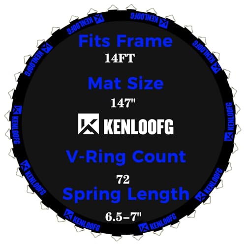 Trampoline Replacement Mat,72/96 V-Rings,Fits 12/14/15ft Trampoline Frame & 5.5"-7" Springs - color: Blue Jacquard Webbing, size: 14FT|147"Dia|72 V-Rings|Fits 6.5-7" Springs Length