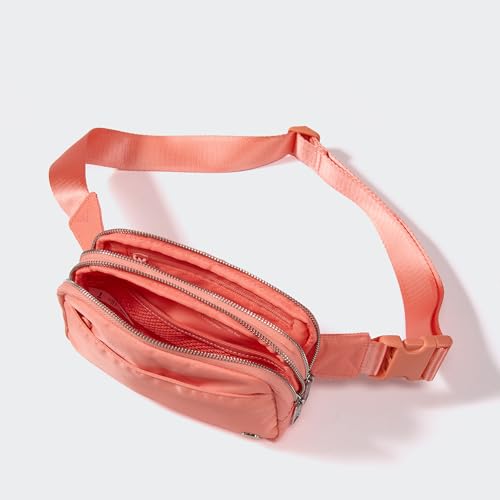 Pander Nylon Fanny Pack Belt Bag for Women with 5 Zipper Pockets - color: Dark Salmon