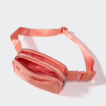 Pander Nylon Fanny Pack Belt Bag for Women with 5 Zipper Pockets - color: Dark Salmon