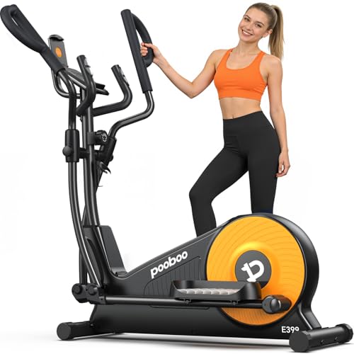 pooboo Elliptical Machine, Elliptical Exercise Machine with 16-Level Resistance&Quiet Magnetic Driving System, Elliptical Machine for Home with LCD Monitor,15.5-17IN Stride, 350LBS Weight Capacity - color: 16IN-Stride Orange