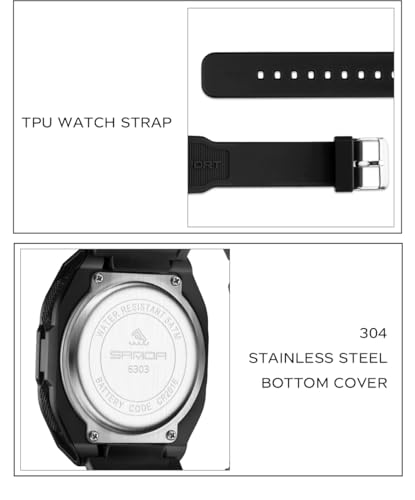 FANMIS Men's Digital Sports Watch Big Face Stopwatch Outdoor Rubber Strap - color: Black White