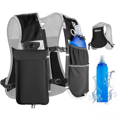 Running Hydration Vest with 17 oz Soft Flask and Phone Pocket, Grey