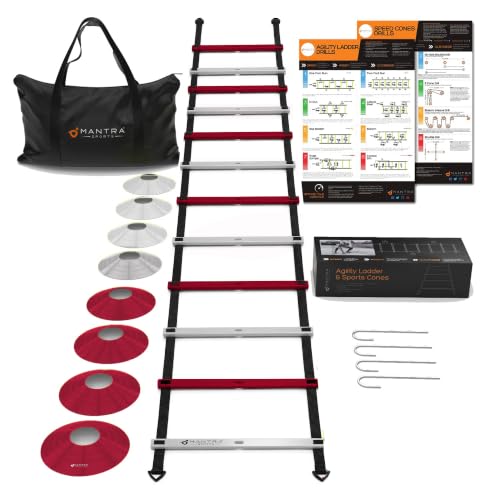 Agility Ladder Set, 12-Rung Speed Ladder + Training Cones, Soccer Training Equipment, Footwork Drills Kit, Speed & Agility Equipment, Football Practice Equipment, Basketball Gear - color: Red and White