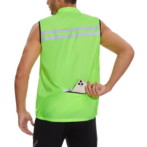 bpbtti Men's Hi-Viz Safety Running Cycling Vest Sleeveless Windbreaker vests- Windproof and Reflective - color: Hi-viz Yellow, size: X-Small