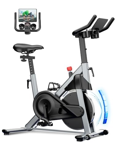 Superun Exercise Bike, Stationary Bikes for Home Gym with 32-Level Magnetic Resistance, 300LBS Capacity Indoor Cycling Bike with Comfortable Seat, LED Display - color: Chrome Silver