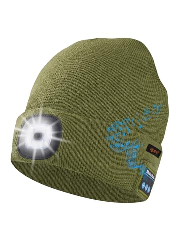 Keains Bluetooth Beanie with LED Light, Gifts for Men Women Dad Husband Him - color: Military Green