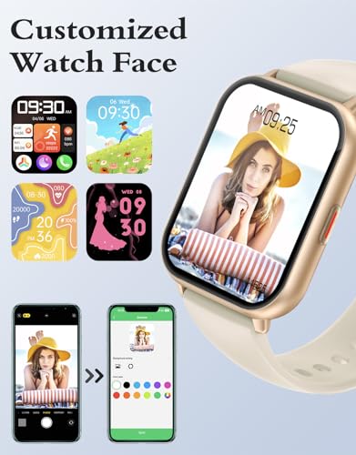 RUIMEN Smart Watches for Women Men (Answer/Make Call, 2 Bands), 1.8", Cream - color: Black-gold