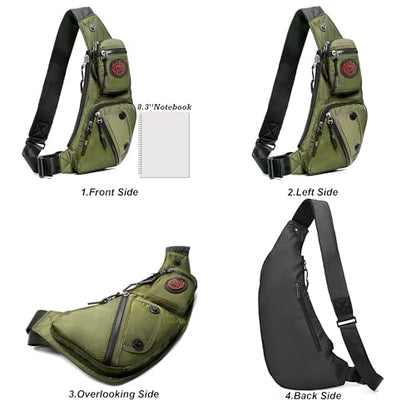 NICGID Sling Bag Chest Shoulder Backpack Crossbody Daypack for Men Women - color: Army Green-2620n