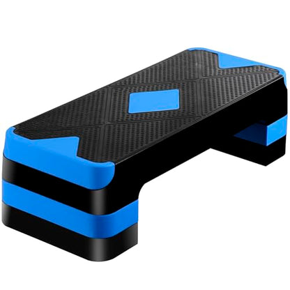 Non-Slip 27 Inch Aerobic Exercise Step Platform 4"-6"-8" Height Adjustable Risers for Home Gym Cardio Training Fitness Workout Stepper Trainer - color: Blue