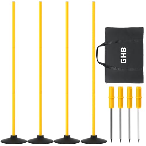 GHB Agility Poles 4 Pack 50" Sports Soccer Training Poles - size: B.Rubber Base+Spike