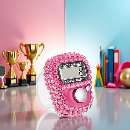 Electronic Finger Tally Counter Clicker Counter,Convenient Portable Digital Display Tally Counter,Resettable Mini Lap Counter for Golf Goods Counting Accessories,Track and Field Lap Counters - color: Pink