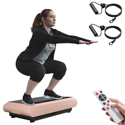 Natini Vibration Plate Exercise Machine, 990 Speed Levels Whole Body Vibrating Plate for Lymphatic Drainage, Home Workout Equipment with Resistance Bands, Remote, 330 lbs Capacity for Home Gym - color: Pink