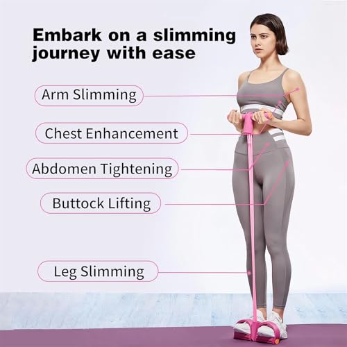 21 Fitness Resistance Bands-4 Tube Pedal Ankle Puller - 2023 New Sit up Leg Stretch Rope Exercise Bands with Handles, Stretching Workout Fitness Bands for Arm Weights Exercise Equipment - color: Pink