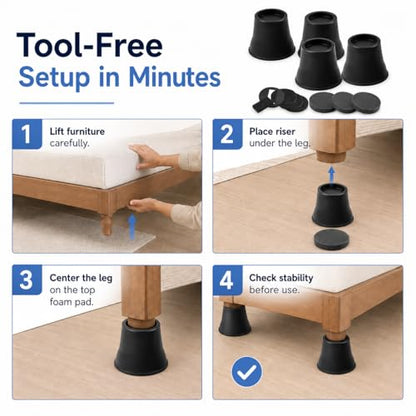 BTSD-home Bed Risers 6 Inch, 4 Pack - color: 6 Inch, size: 4 Pack