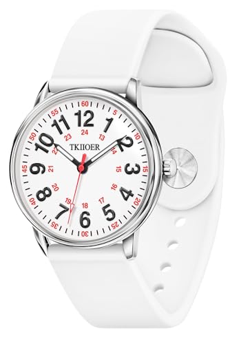 TKIIOER Nurse Watch for Nurse Medical Professionals Students Women Men, 50M Waterproof 12/24 Hour Military Time Luminous Easy Read Dial, Second Hand Watch for Nursing - color: White