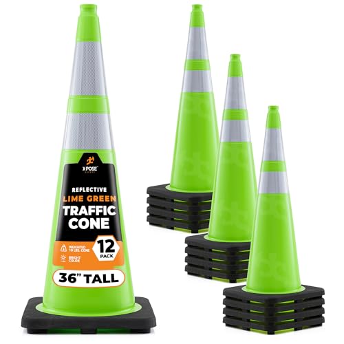 Xpose Safety 36” Lime Green Traffic Cone Dual 6" & 4" Reflective Collar - color: Lime, size: 36" 10lb. Cone