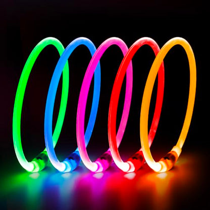 HIGO LED Dog Collar, USB Rechargeable Light Up Dog Collars Glow in the Dark, Waterproof LED Dog Necklace for Your Dogs Walking at Night (Pink) - color: Pink