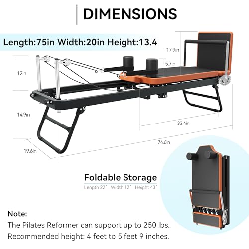 Pilates Reformer,Dpiolrcag Foldable Pilates Machine & Equipment for Home Use and Gym Workout with Jump Board, Suitable for Advanced and Beginners Users, Up to 250 lbs Weight Capacity