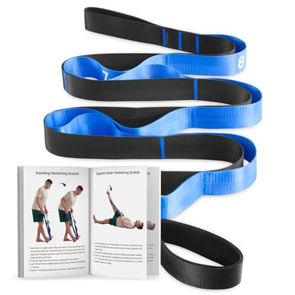 Trideer Non-Elastic Stretching Strap with Loops for Physical Therapy & Rehab, Knee Hip Leg ROM Post-Surgery, Yoga Strap for Stretching, Leg Lifter Strap Mobility Aid, Hamstring Calf Back - color: Blue/75"x1"