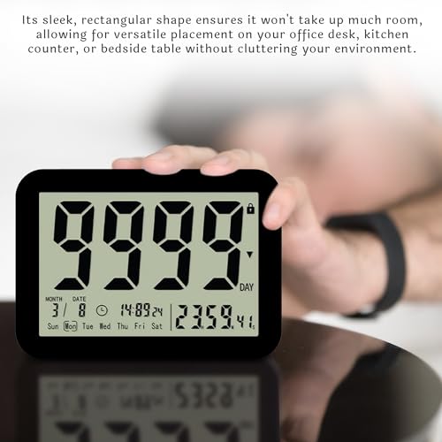 9999 Days Count Up & Countdown Clock - Reusable Digital LCD Timer with Large Display - Visual Timer & Calendar for Retirement, Wedding, Birthday, Holiday & More (Black)