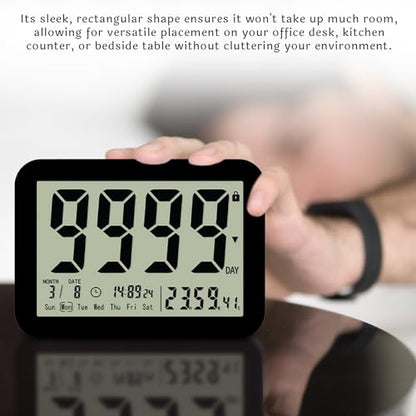 9999 Days Count Up & Countdown Clock - Reusable Digital LCD Timer with Large Display - Visual Timer & Calendar for Retirement, Wedding, Birthday, Holiday & More (Black)