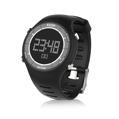 EZON Digital Watch with Stopwatch Countdown Timer Alarm EL Backlight,Ultra-Thin Large Display 5ATM Waterproof Digital Wrist Watches for Men Women - color: White-on-black