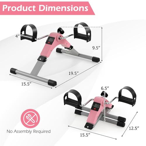 Goplus Folding Pedal Exerciser, Under Desk Mini Exercise Bike for Arm & Leg Workout, Portable Desk Bike Peddler Machine w/ Adjustable Resistance & LCD Display for Adults Seniors, Home & Office