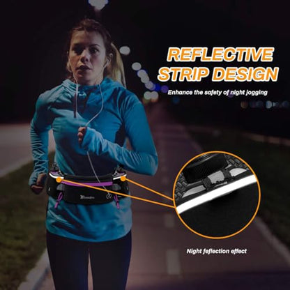 Number-one Running Belt with Water Bottles(2 x 175ML), Hydration Belt Waterproof Waist Pack Bag Fits iPhones Adjustable Sports Waist Pouch for Marathon Running Hiking Cycling, Purple