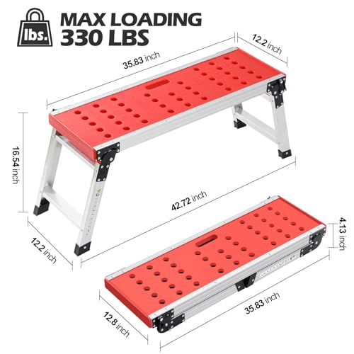KINGRACK Folding Work Platform, Adjustable Step Ladder with Anti-Slip Feet