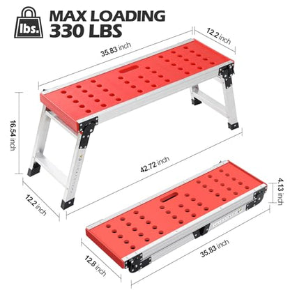 KINGRACK Folding Work Platform, Adjustable Step Ladder with Anti-Slip Feet