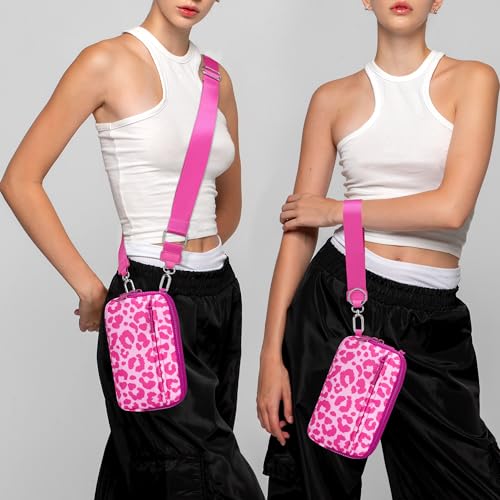 FODOKO Wristlet wallets for Women RFID crossbody bags with 4 Zippers - color: Red Leopard