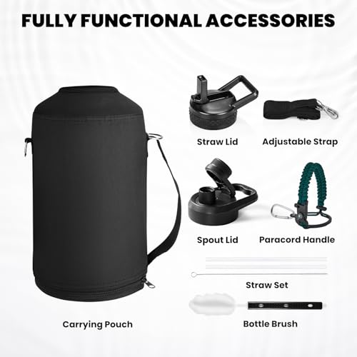 RAYMYLO One Gallon Water Bottle Insulated 128 oz, Stainless Steel - color: Dark Green, size: 128 Ounces