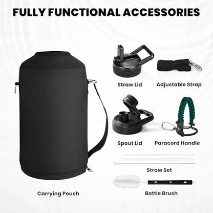 RAYMYLO One Gallon Water Bottle Insulated 128 oz, Stainless Steel - color: Dark Green, size: 128 Ounces