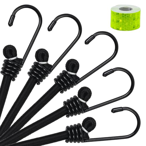 5Pcs 24Inch Bungee Cords with Hooks, Heavy-Duty Weatherproof Outdoor Elastic Straps for Luggage, Camping, Tarps, Bike Racks, Tents or Garden Tidying - size: 24inch×5pcs, Black