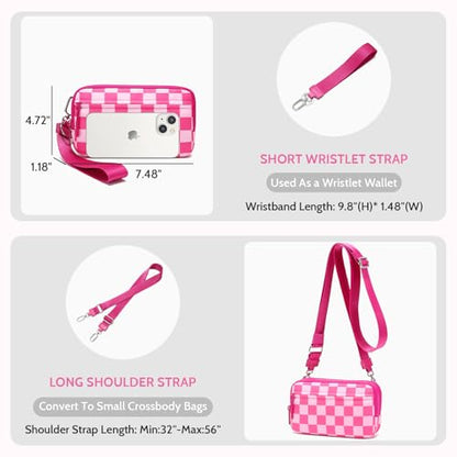 FODOKO Wristlet wallets for Women RFID crossbody bags with 4 Zippers - color: Rose Red