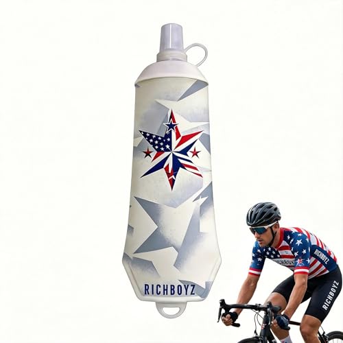Richboyz 500ml Running Soft Flask: Leakproof TPU Hydration Bottle for Trail Runners & Cyclists & Hikers – Lightweight & BPA-Free Folding Water Bottle (White Star)