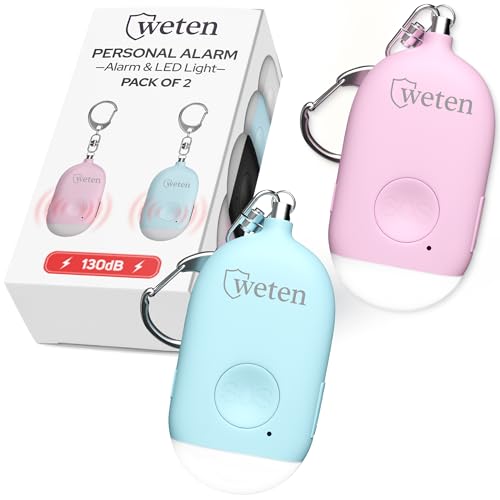 Weten Rechargeable Personal Alarm Keychain - 130dB Siren & LED Light - 2 Pack Personal Safety Alert for Women to Carry - Panic Button Alarm for Security - Rape Whistle for Self Defense (Pink&Blue) - color: G - Pink&Blue