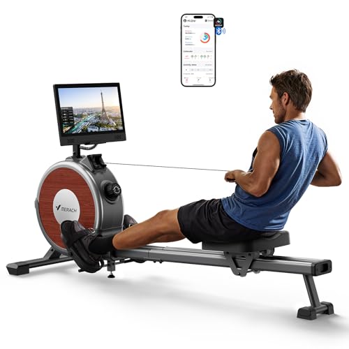 Merach Q1S Magnetic Rowing Machine Indoor, Dual Slide Rail, Quiet & Smooth - style: Manual-Adjust (HD Screen)
