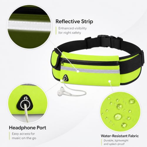Slim Running Belt Fanny Pack, Adjustable Waist Pack Phone Holder, Sweatproof Runners Pouch for Jogging, Workout, Travel, Neon - color: Green