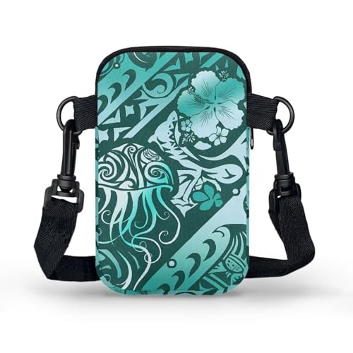 Hawaiian Tribal Small Crossbody Bags for Women Cell Phone Bag Purse, Sea Turtle Zipper Sling Purses Shoulder Bag - color: Hawaiian Tribal Symbol Jellyfish