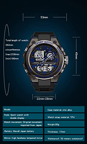 KXAITO Men's Watches Sports Outdoor Waterproof Military Watch Date Multi Function Tactics LED Alarm Stopwatch - color: 6024_Blue