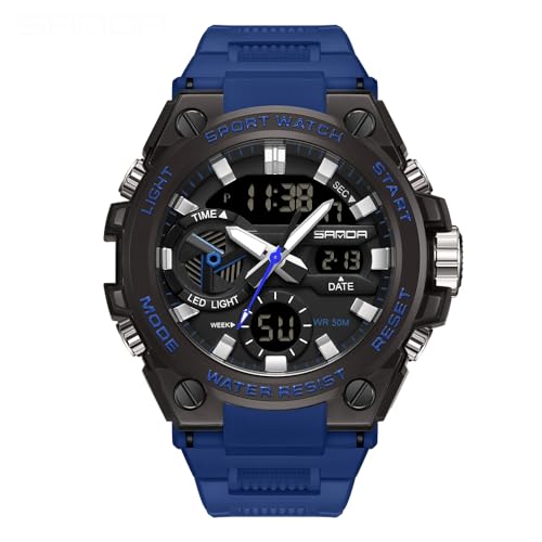 AIMES Men's Watches Sports Outdoor Waterproof Military Watch LED Date Alarm Stopwatch Multi-Function Tactics Big Face Wristwatch for Men - color: 3311-Blue