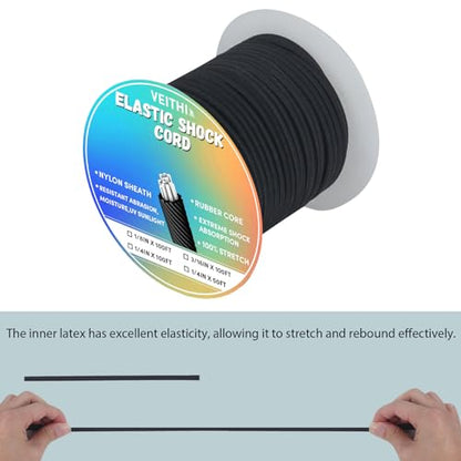 Shock Cord 1/8 inch,Black Nylon Elastic Rope,Bungee Rope,Bungee Cord Roll 100 ft-Bungee Shock Cord for Camping, Kayak,Decks for Repairing Tent Poles, DIY, Tie Downs - style: 1/8inx100ft Black