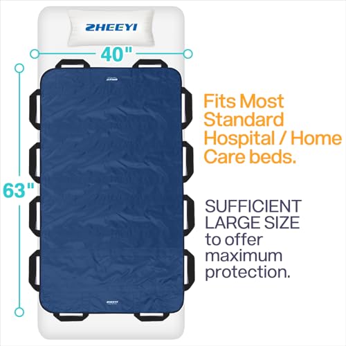 Bed Positioning Pad with Reinforced Handles 63" x 40" Washable Patient Transfer Slide Sheet for Body Lifting, Turning, Repositioning, for Elderly, Incontinence, Caregiver, Navy Blue - color: Navy Blue