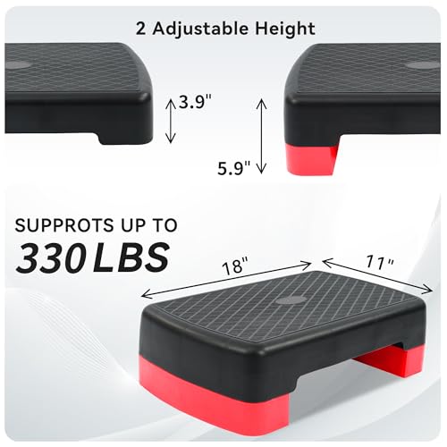 18" Aerobic Exercise Step Platform, Lightweight Portable Step Up Platform Trainer, Adjustable Height 3.9”5.9” for Home Gym