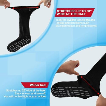 Bulinlulu Extra Width Diabetic Socks Men Women-4 Pairs Wide Edema Sock for Swollen Feet,Non Slip Cast Bariatric Socks 13-15 - color: Dark Navy Blue