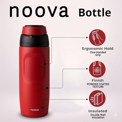 NOOVA Insulated Water Bottle Leak-Proof Insulated Stainless Steel Tumbler with Straw Sports Water Bottle Cold24h Hot18h Thermos Travel Gift Beach Gym Accessories for Women Men Kids Cup -26oz Red Black - color: 26oz Red-Black