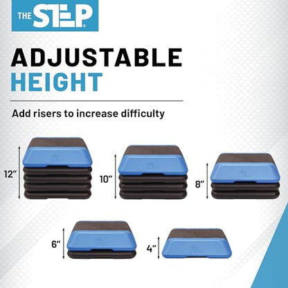 The Step Adjustable High Step Aerobic Platform with 4 Risers, Home Gym Workout Equipment, Fitness Exercise Equipment Made in the USA - color: Blue